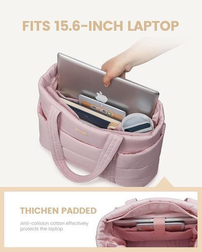 Tote Bag for Women, Large Puffer Work Tote Bag for 15.6 Inch Laptop, Lightweight Travel Tote with Zipper Gifts for Women