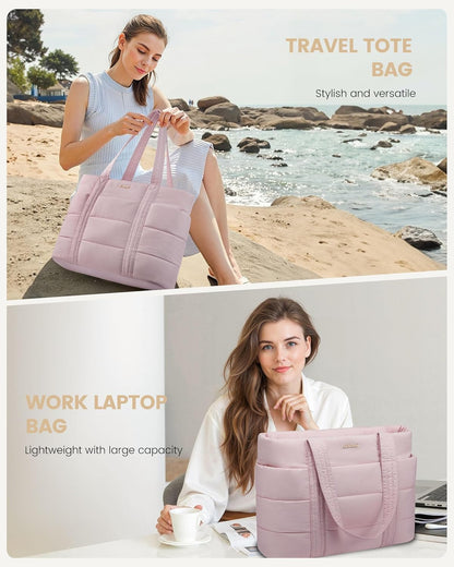 Tote Bag for Women, Large Puffer Work Tote Bag for 15.6 Inch Laptop, Lightweight Travel Tote with Zipper Gifts for Women