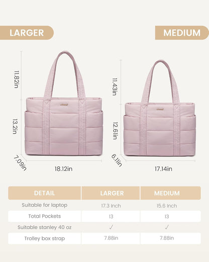 Tote Bag for Women, Large Puffer Work Tote Bag for 15.6 Inch Laptop, Lightweight Travel Tote with Zipper Gifts for Women