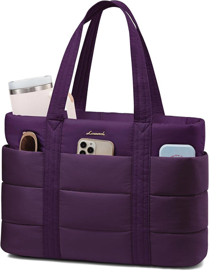 Tote Bag for Women, Large Puffer Work Tote Bag for 15.6 Inch Laptop, Lightweight Travel Tote with Zipper Gifts for Women
