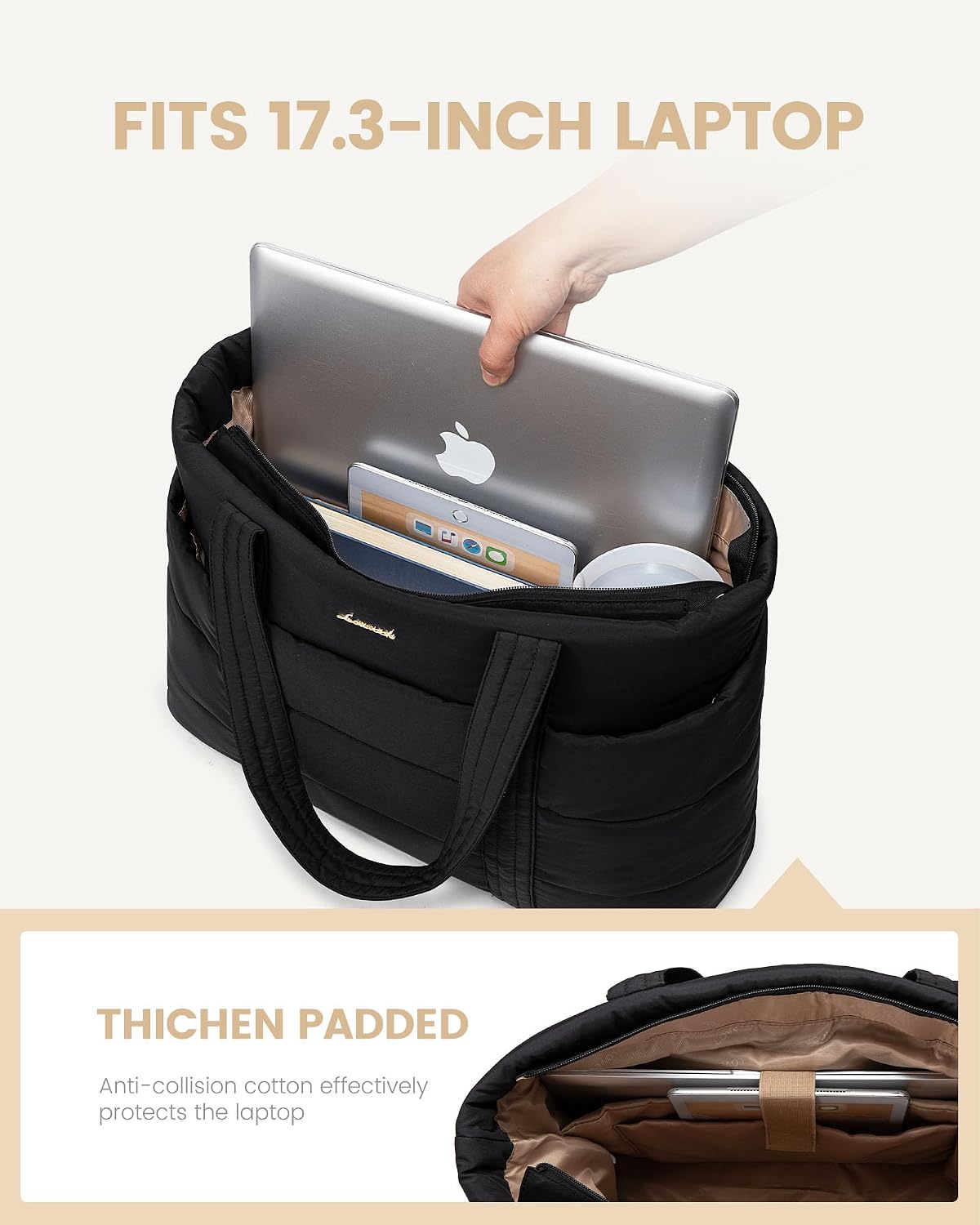 Tote Bag for Women, Large Puffer Work Tote Bag for 15.6 Inch Laptop, Lightweight Travel Tote with Zipper Gifts for Women