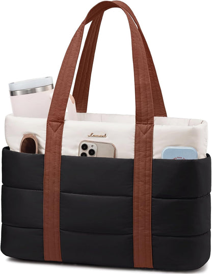 Tote Bag for Women, Large Puffer Work Tote Bag for 15.6 Inch Laptop, Lightweight Travel Tote with Zipper Gifts for Women