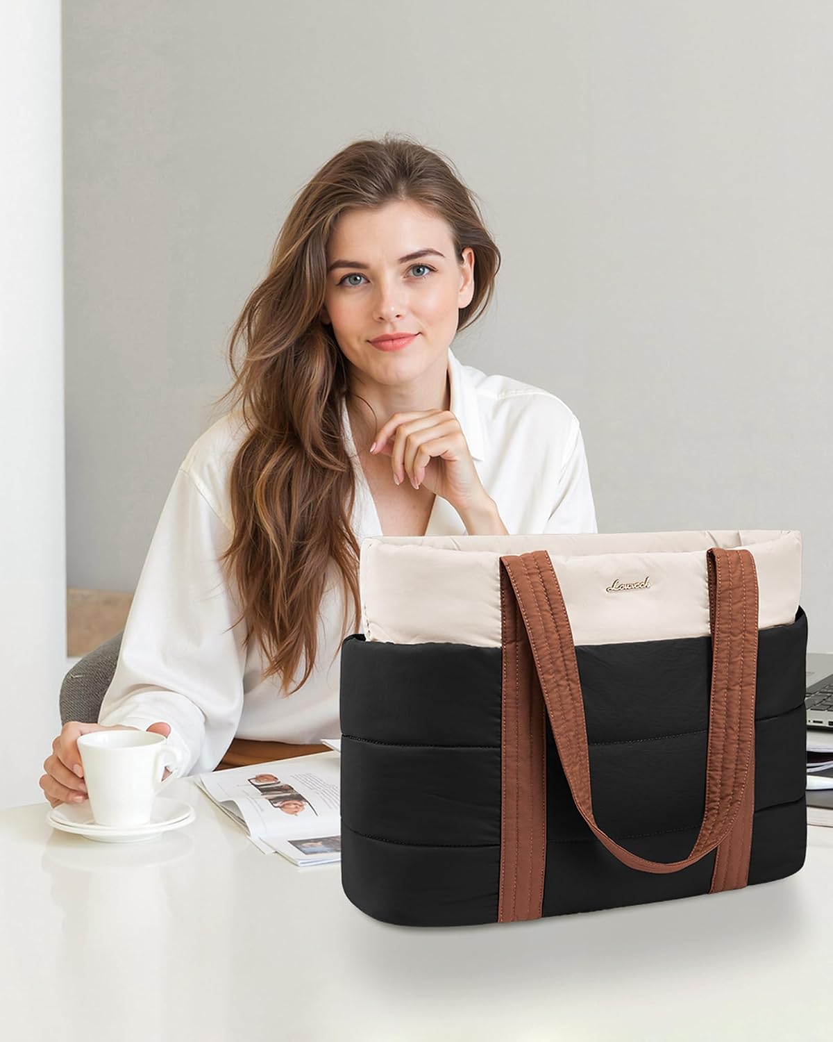 Tote Bag for Women, Large Puffer Work Tote Bag for 15.6 Inch Laptop, Lightweight Travel Tote with Zipper Gifts for Women