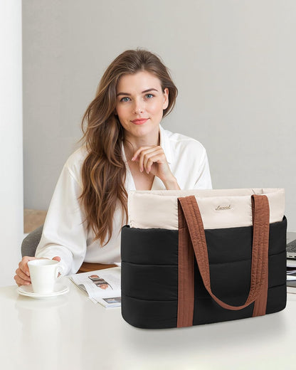 Tote Bag for Women, Large Puffer Work Tote Bag for 15.6 Inch Laptop, Lightweight Travel Tote with Zipper Gifts for Women