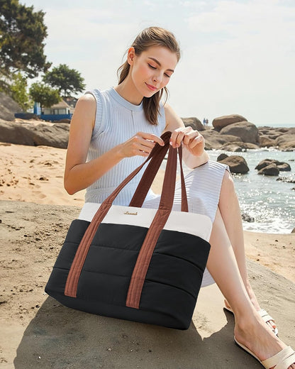 Tote Bag for Women, Large Puffer Work Tote Bag for 15.6 Inch Laptop, Lightweight Travel Tote with Zipper Gifts for Women