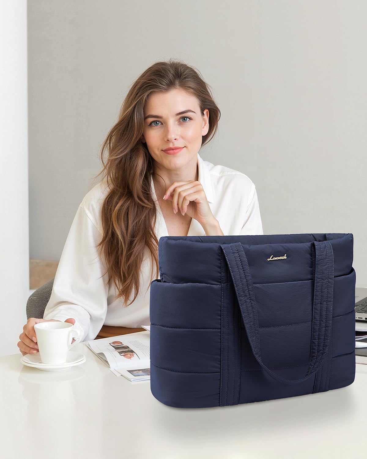 Tote Bag for Women, Large Puffer Work Tote Bag for 15.6 Inch Laptop, Lightweight Travel Tote with Zipper Gifts for Women