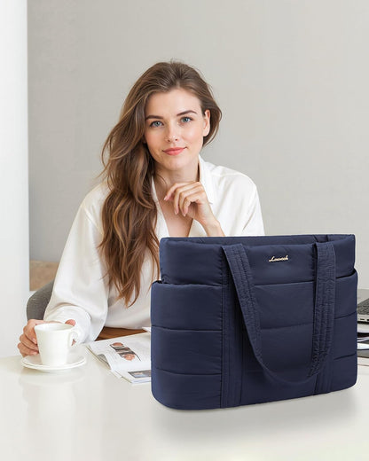 Tote Bag for Women, Large Puffer Work Tote Bag for 15.6 Inch Laptop, Lightweight Travel Tote with Zipper Gifts for Women