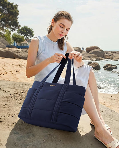 Tote Bag for Women, Large Puffer Work Tote Bag for 15.6 Inch Laptop, Lightweight Travel Tote with Zipper Gifts for Women