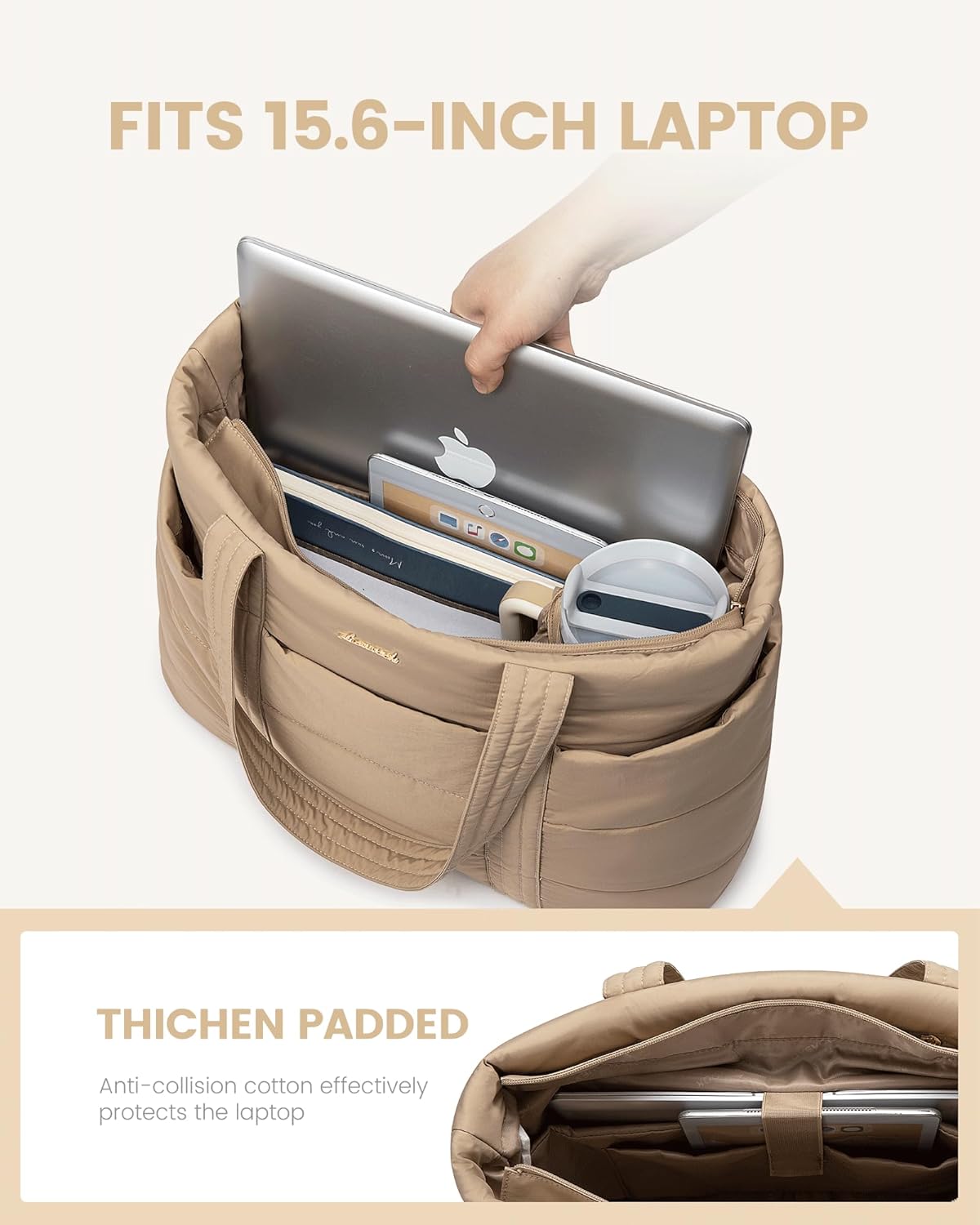 Tote Bag for Women, Large Puffer Work Tote Bag for 15.6 Inch Laptop, Lightweight Travel Tote with Zipper Gifts for Women
