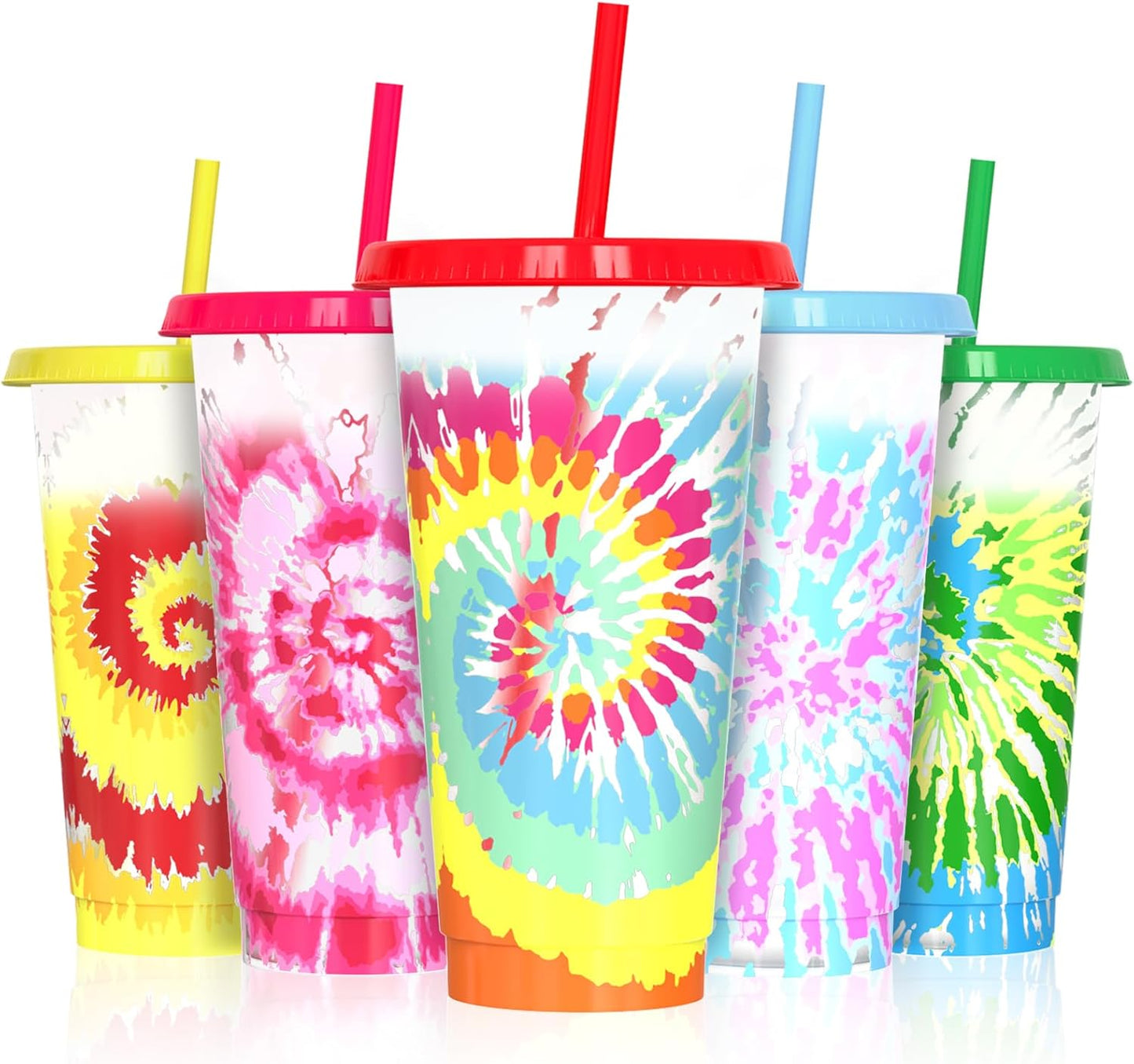 Color Changing Cups, Plastic Cups with Lids and Straws, Reusable Plastic Tumblers - BPA-Free, Durable & Food Safe, Ideal for Iced Coffee, Smoothies & Cold Drinks, 5 Pack - Vibe Typography Style