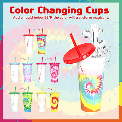 Color Changing Cups, Plastic Cups with Lids and Straws, Reusable Plastic Tumblers - BPA-Free, Durable & Food Safe, Ideal for Iced Coffee, Smoothies & Cold Drinks, 5 Pack - Vibe Typography Style