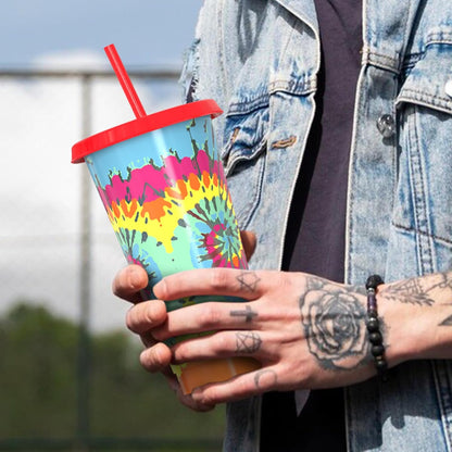 Color Changing Cups, Plastic Cups with Lids and Straws, Reusable Plastic Tumblers - BPA-Free, Durable & Food Safe, Ideal for Iced Coffee, Smoothies & Cold Drinks, 5 Pack - Vibe Typography Style