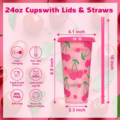 Color Changing Cups, Plastic Cups with Lids and Straws, Reusable Plastic Tumblers - BPA-Free, Durable & Food Safe, Ideal for Iced Coffee, Smoothies & Cold Drinks, 5 Pack - Vibe Typography Style