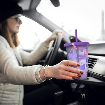 Color Changing Cups, Plastic Cups with Lids and Straws, Reusable Plastic Tumblers - BPA-Free, Durable & Food Safe, Ideal for Iced Coffee, Smoothies & Cold Drinks, 5 Pack - Vibe Typography Style