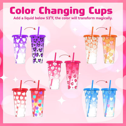 Color Changing Cups, Plastic Cups with Lids and Straws, Reusable Plastic Tumblers - BPA-Free, Durable & Food Safe, Ideal for Iced Coffee, Smoothies & Cold Drinks, 5 Pack - Vibe Typography Style