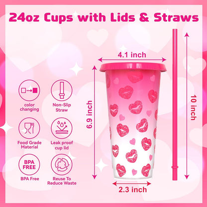 Color Changing Cups, Plastic Cups with Lids and Straws, Reusable Plastic Tumblers - BPA-Free, Durable & Food Safe, Ideal for Iced Coffee, Smoothies & Cold Drinks, 5 Pack - Vibe Typography Style