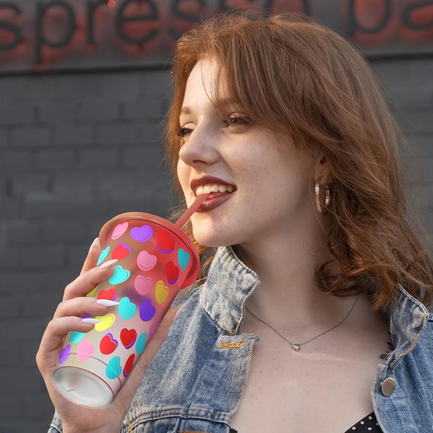 Color Changing Cups, Plastic Cups with Lids and Straws, Reusable Plastic Tumblers - BPA-Free, Durable & Food Safe, Ideal for Iced Coffee, Smoothies & Cold Drinks, 5 Pack - Vibe Typography Style