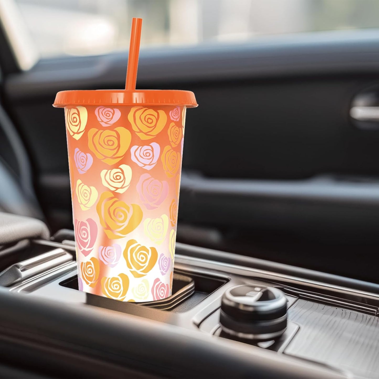 Color Changing Cups, Plastic Cups with Lids and Straws, Reusable Plastic Tumblers - BPA-Free, Durable & Food Safe, Ideal for Iced Coffee, Smoothies & Cold Drinks, 5 Pack - Vibe Typography Style
