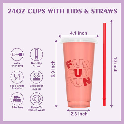 Color Changing Cups, Plastic Cups with Lids and Straws, Reusable Plastic Tumblers - BPA-Free, Durable & Food Safe, Ideal for Iced Coffee, Smoothies & Cold Drinks, 5 Pack - Vibe Typography Style