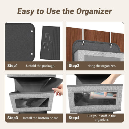 Narrow Over The Door Organizer, 5 Large Pockets Fabric Storage, 12" Wide