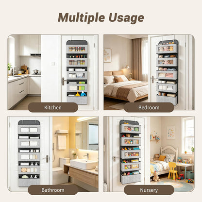 Narrow Over The Door Organizer, 5 Large Pockets Fabric Storage, 12" Wide