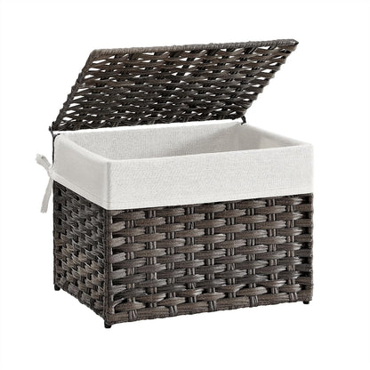 SONGMICS Woven Storage Basket with Lid, 27.7 Gallon (105L), Foldable