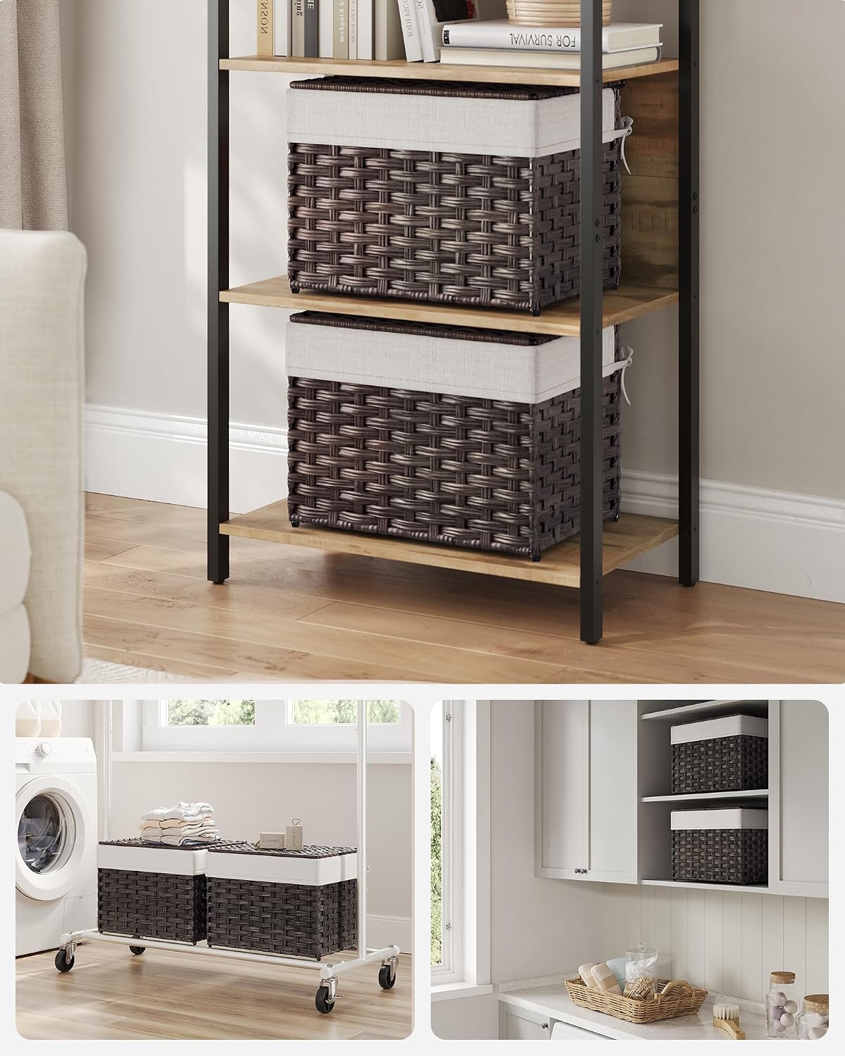 SONGMICS Woven Storage Basket with Lid, 27.7 Gallon (105L), Foldable