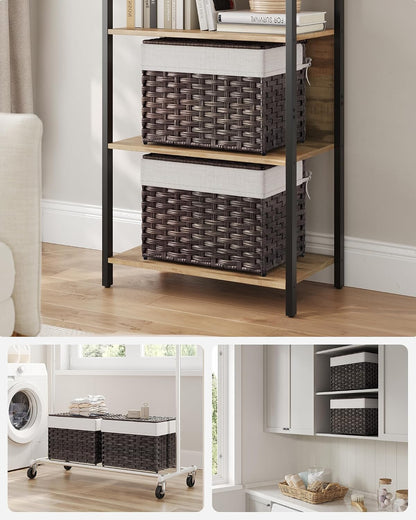 SONGMICS Woven Storage Basket with Lid, 27.7 Gallon (105L), Foldable