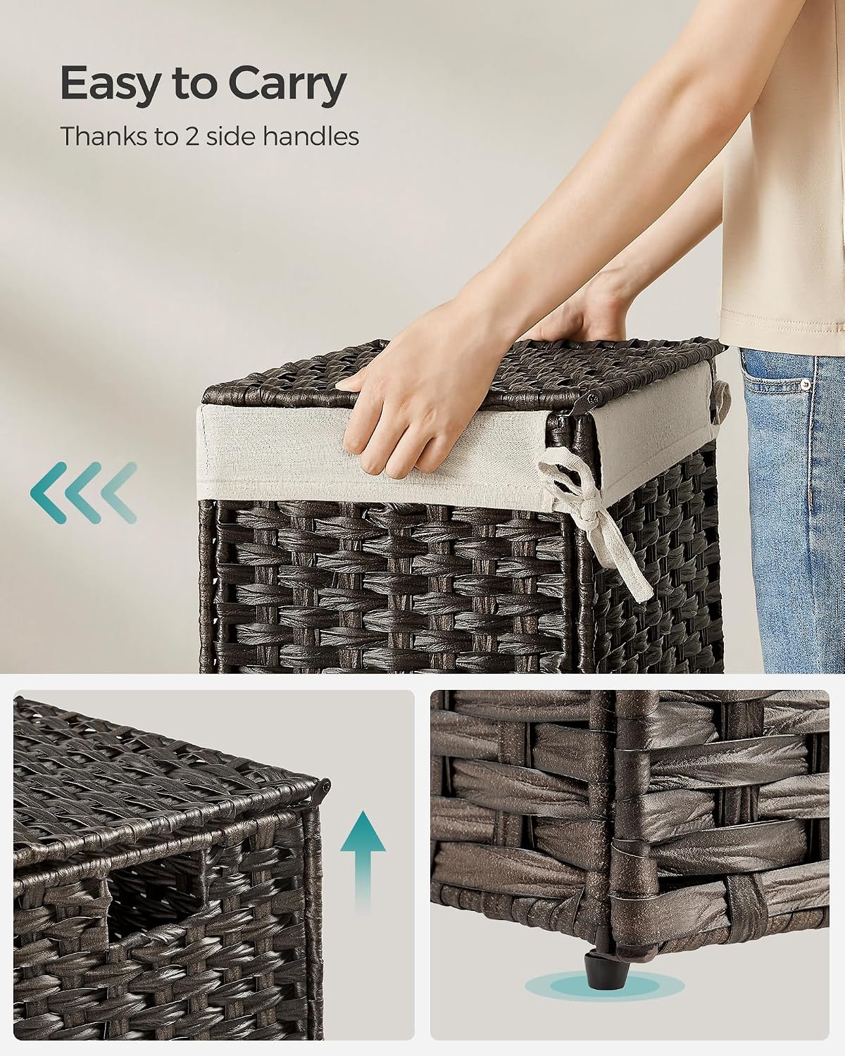SONGMICS Woven Storage Basket with Lid, 27.7 Gallon (105L), Foldable