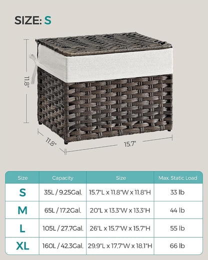 SONGMICS Woven Storage Basket with Lid, 27.7 Gallon (105L), Foldable