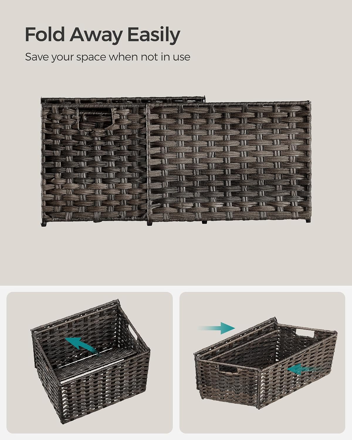 SONGMICS Woven Storage Basket with Lid, 27.7 Gallon (105L), Foldable