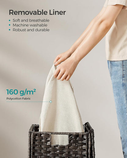 SONGMICS Woven Storage Basket with Lid, 27.7 Gallon (105L), Foldable