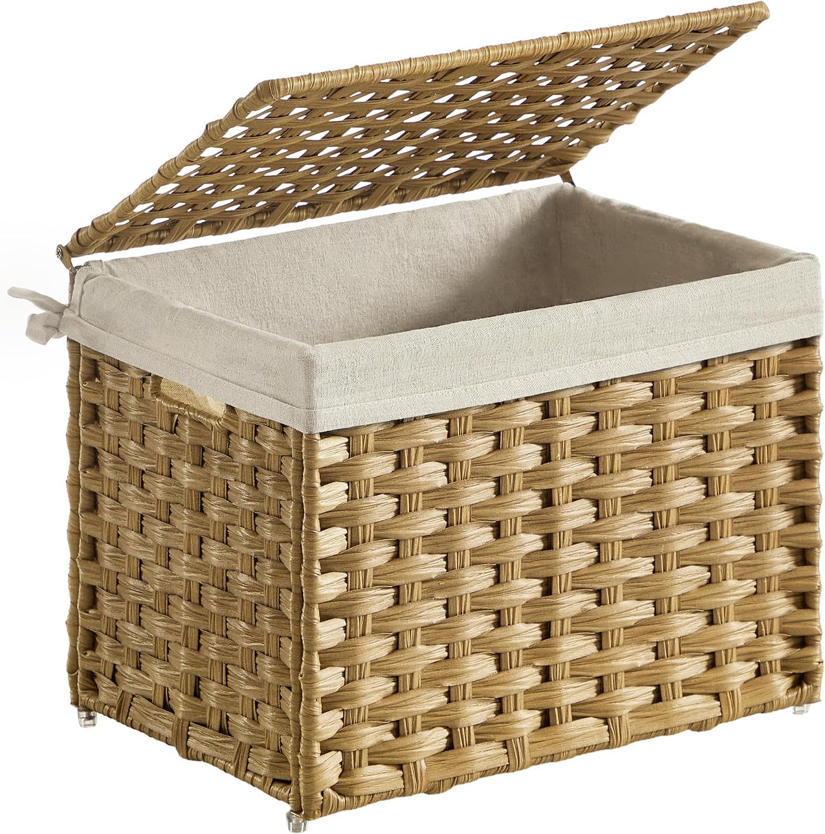 SONGMICS Woven Storage Basket with Lid, 27.7 Gallon (105L), Foldable