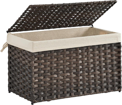 SONGMICS Woven Storage Basket with Lid, 27.7 Gallon (105L), Foldable