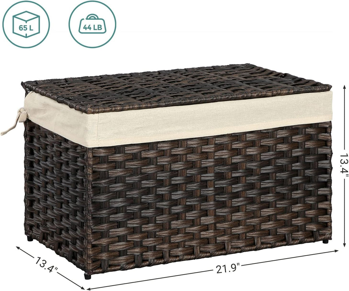 SONGMICS Woven Storage Basket with Lid, 27.7 Gallon (105L), Foldable