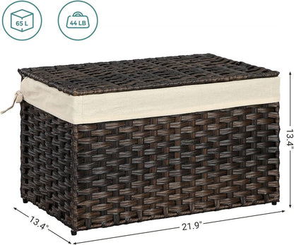 SONGMICS Woven Storage Basket with Lid, 27.7 Gallon (105L), Foldable