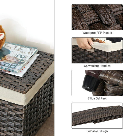 SONGMICS Woven Storage Basket with Lid, 27.7 Gallon (105L), Foldable