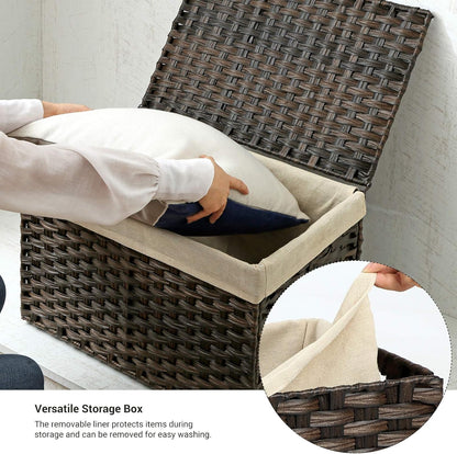 SONGMICS Woven Storage Basket with Lid, 27.7 Gallon (105L), Foldable
