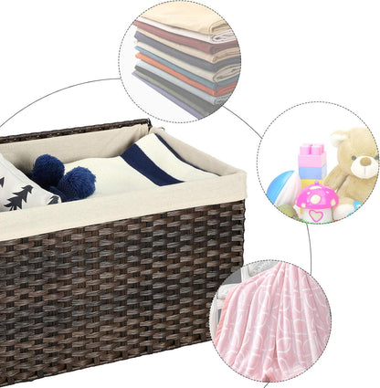 SONGMICS Woven Storage Basket with Lid, 27.7 Gallon (105L), Foldable
