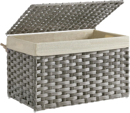 SONGMICS Woven Storage Basket with Lid, 27.7 Gallon (105L), Foldable