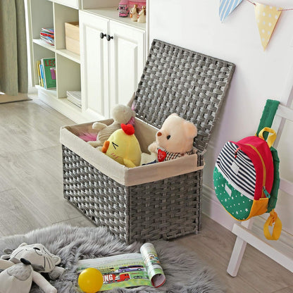 SONGMICS Woven Storage Basket with Lid, 27.7 Gallon (105L), Foldable