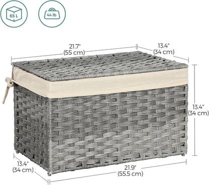 SONGMICS Woven Storage Basket with Lid, 27.7 Gallon (105L), Foldable