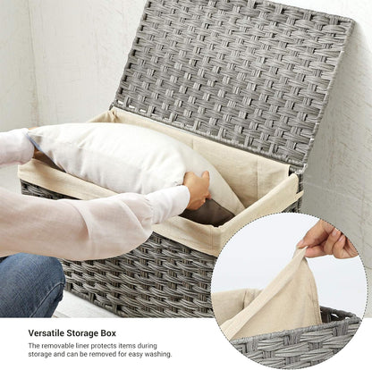 SONGMICS Woven Storage Basket with Lid, 27.7 Gallon (105L), Foldable