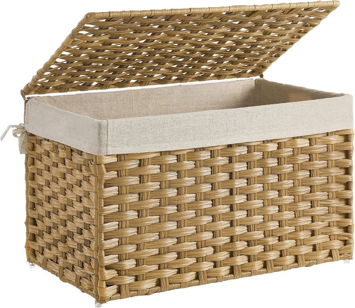 SONGMICS Woven Storage Basket with Lid, 27.7 Gallon (105L), Foldable