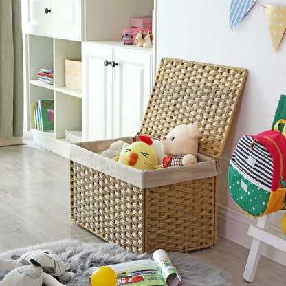 SONGMICS Woven Storage Basket with Lid, 27.7 Gallon (105L), Foldable