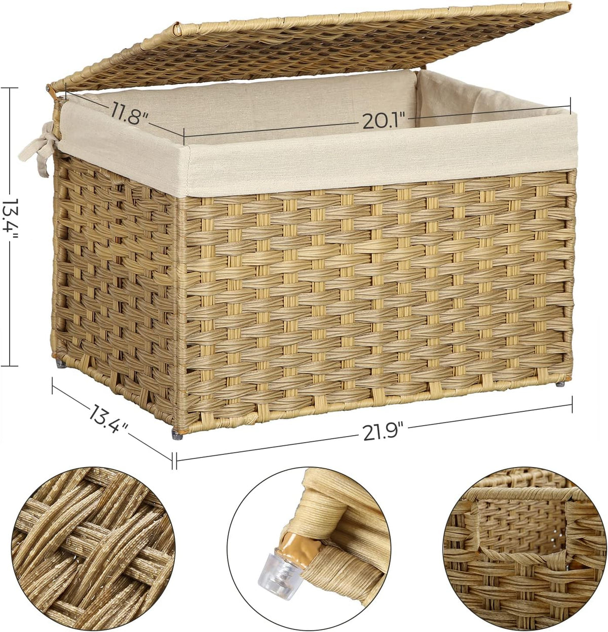 SONGMICS Woven Storage Basket with Lid, 27.7 Gallon (105L), Foldable