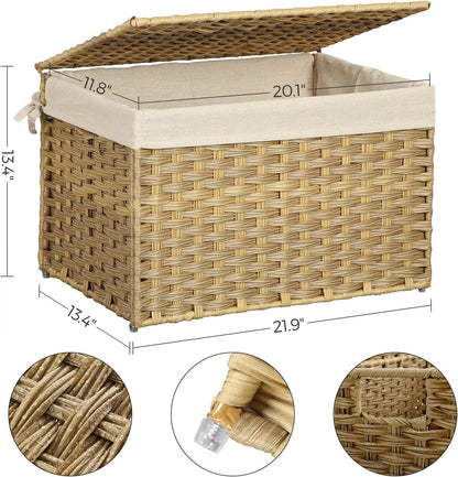 SONGMICS Woven Storage Basket with Lid, 27.7 Gallon (105L), Foldable