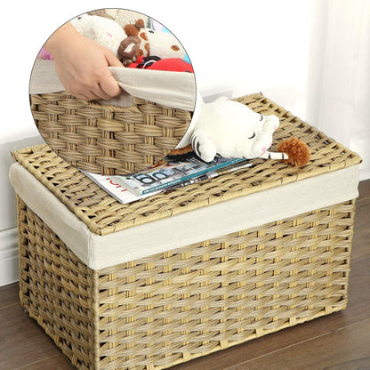 SONGMICS Woven Storage Basket with Lid, 27.7 Gallon (105L), Foldable