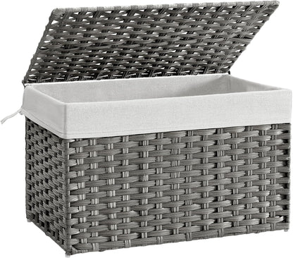 SONGMICS Woven Storage Basket with Lid, 27.7 Gallon (105L), Foldable