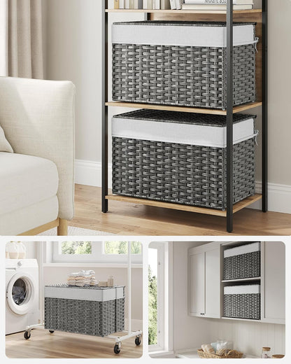 SONGMICS Woven Storage Basket with Lid, 27.7 Gallon (105L), Foldable